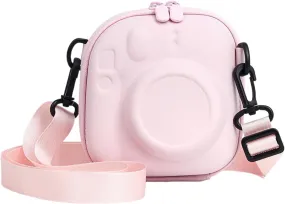 Universal Protective Camera Case for Fujifilm Instax Mini 12 11 9 8 SE 7  40, Instant Camera Bag Hard EVA Case with Shoulder Strap- Blossom Pink