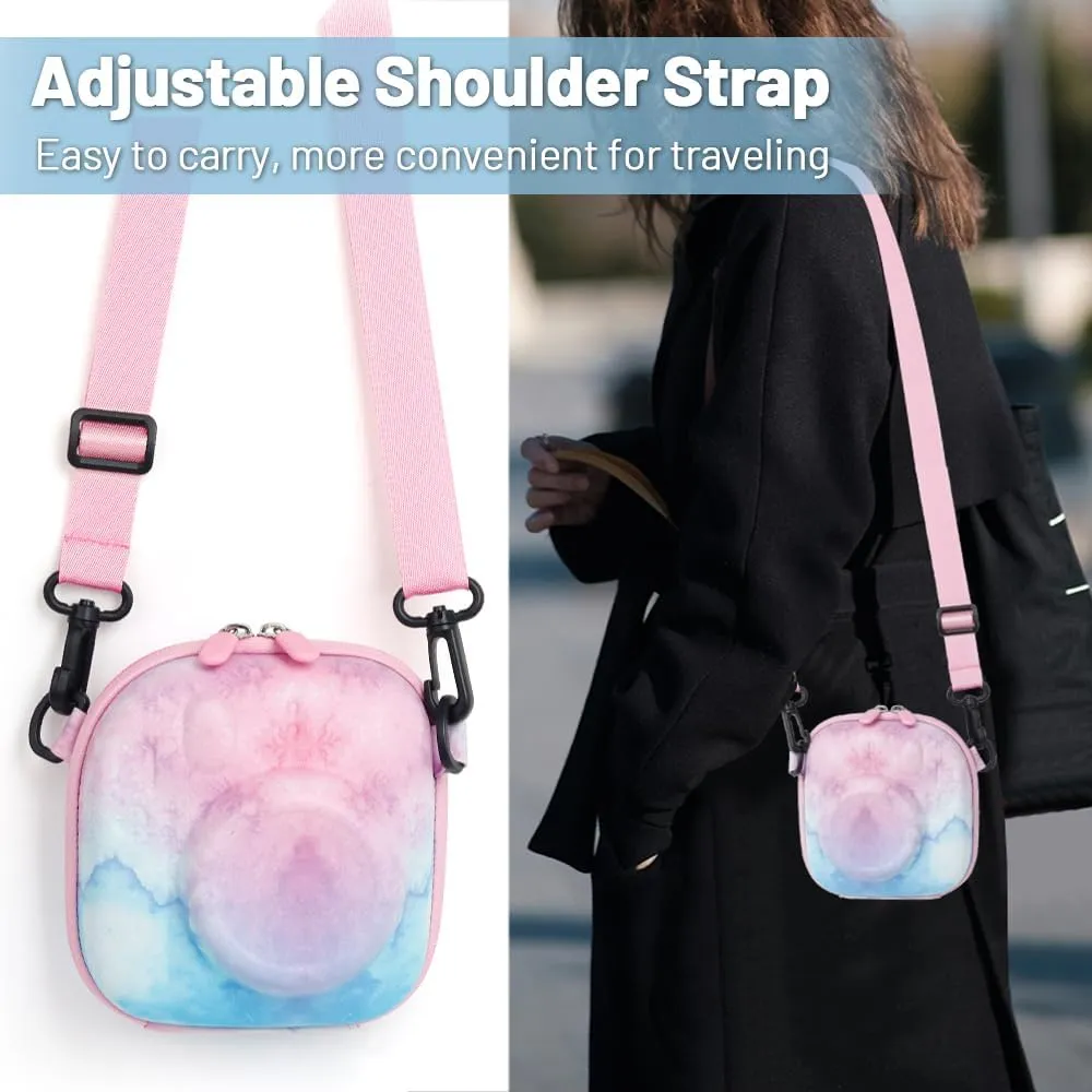 Universal Protective Camera Case for Fujifilm Instax Mini 12 11 9 8 SE 7  40, Instant Camera Bag Hard EVA Case with Shoulder Strap- Blue pink painting
