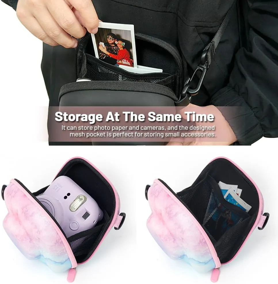 Universal Protective Camera Case for Fujifilm Instax Mini 12 11 9 8 SE 7  40, Instant Camera Bag Hard EVA Case with Shoulder Strap- Blue pink painting