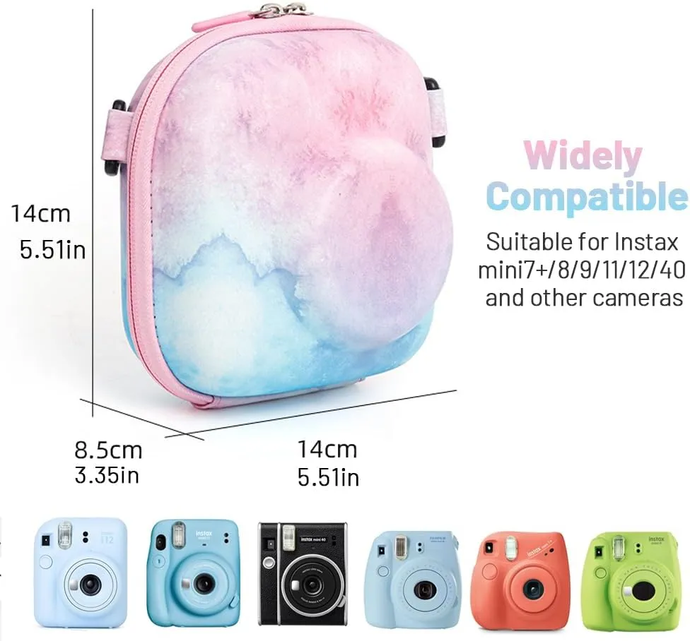 Universal Protective Camera Case for Fujifilm Instax Mini 12 11 9 8 SE 7  40, Instant Camera Bag Hard EVA Case with Shoulder Strap- Blue pink painting