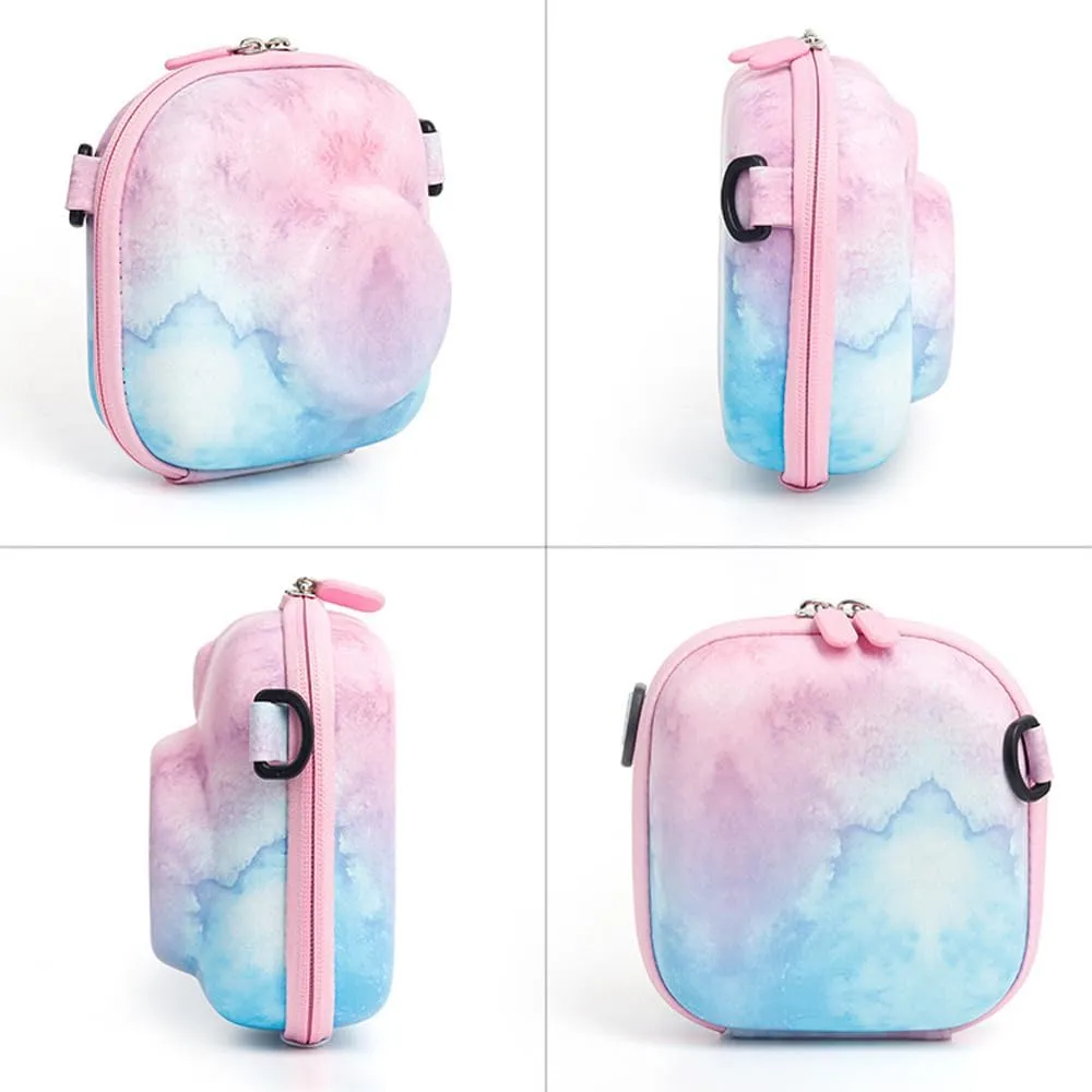 Universal Protective Camera Case for Fujifilm Instax Mini 12 11 9 8 SE 7  40, Instant Camera Bag Hard EVA Case with Shoulder Strap- Blue pink painting