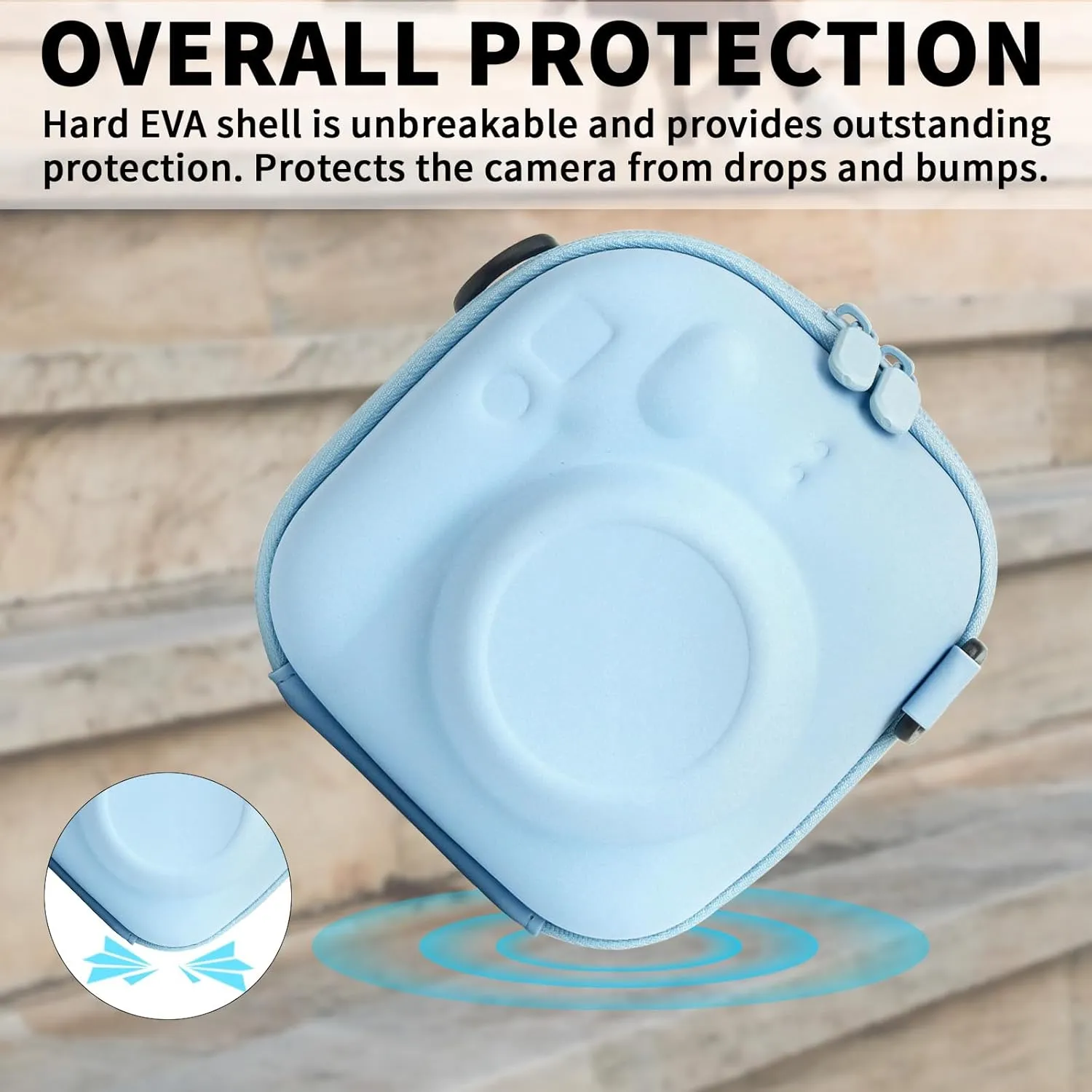 Universal Protective Camera Case for Fujifilm Instax Mini 12 11 9 8 SE 7  40, Instant Camera Bag Hard EVA Case with Shoulder Strap- Pastel Blue