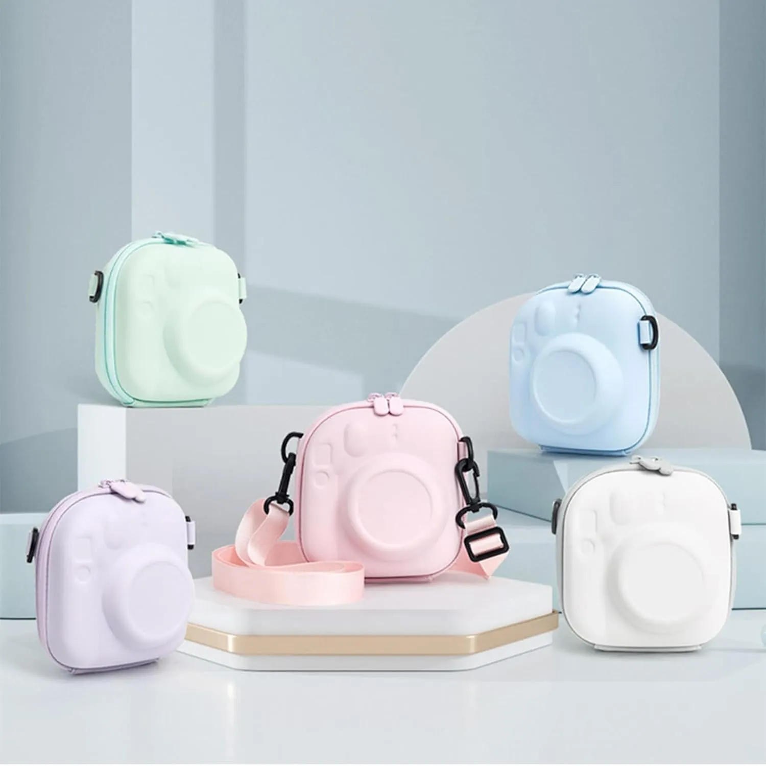 Universal Protective Camera Case for Fujifilm Instax Mini 12 11 9 8 SE 7  40, Instant Camera Bag Hard EVA Case with Shoulder Strap- Pastel Blue