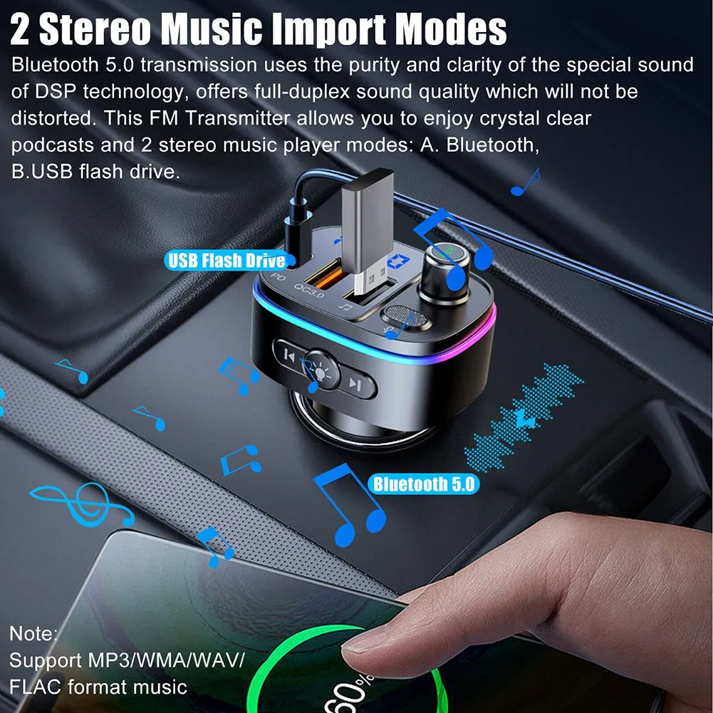 Wireless FM Transmitter For Car Bluetooth 5.0 FM Radio Adapter