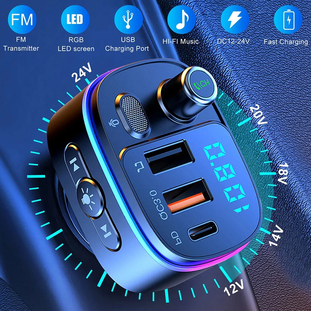Wireless FM Transmitter For Car Bluetooth 5.0 FM Radio Adapter