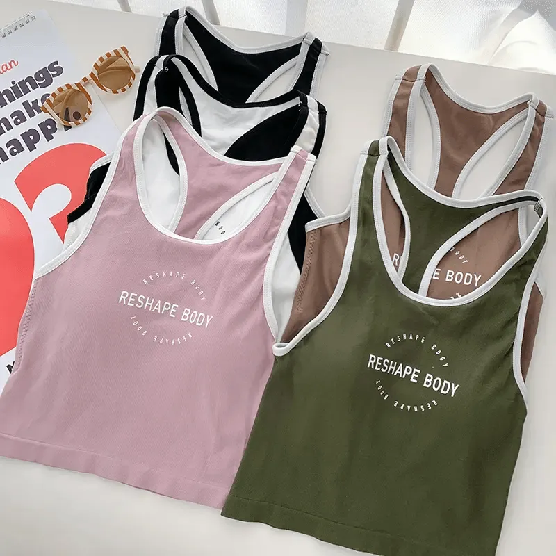 Women Sports Bra Vest Crew Neck Padded Running Top - 8802