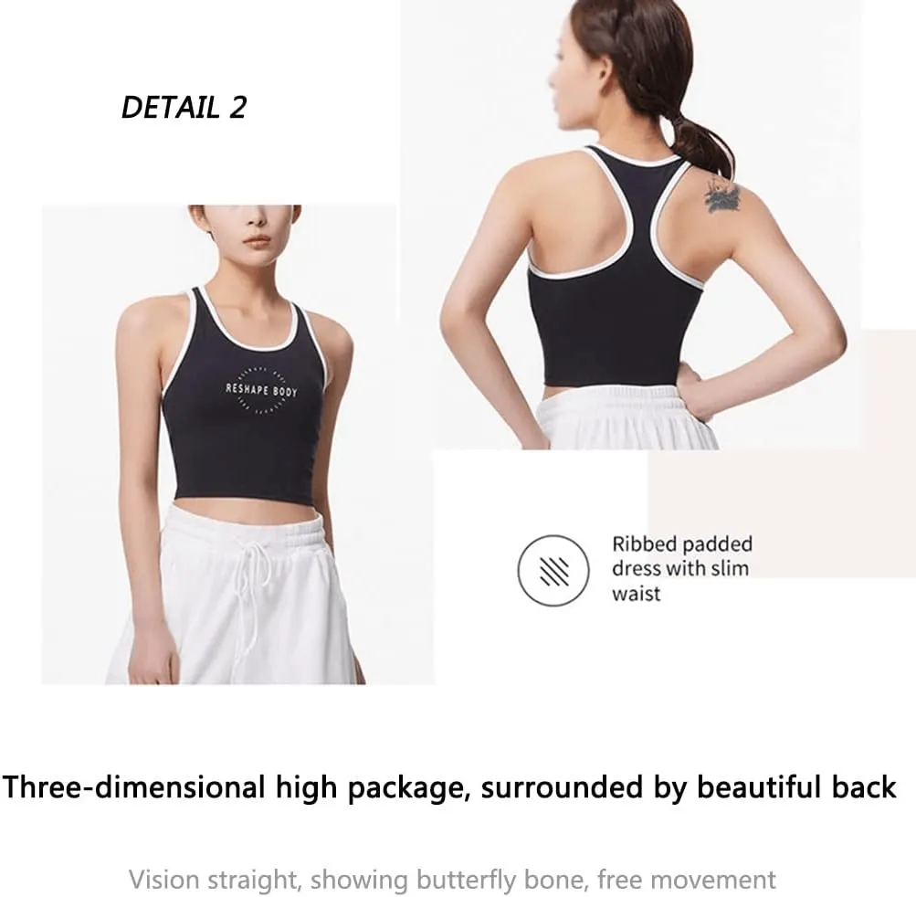 Women Sports Bra Vest Crew Neck Padded Running Top - 8802