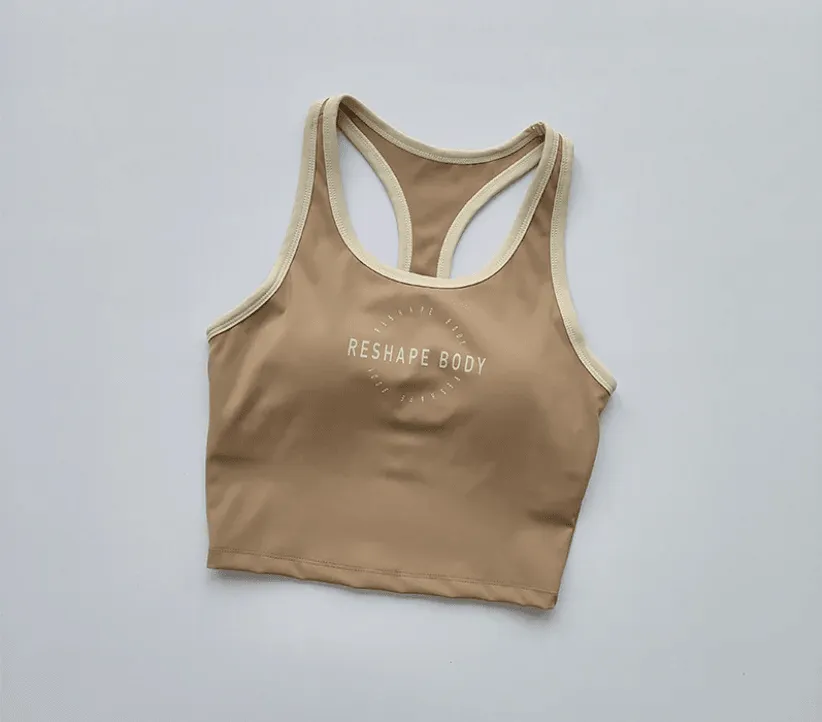 Women Sports Bra Vest Crew Neck Padded Running Top - 8802