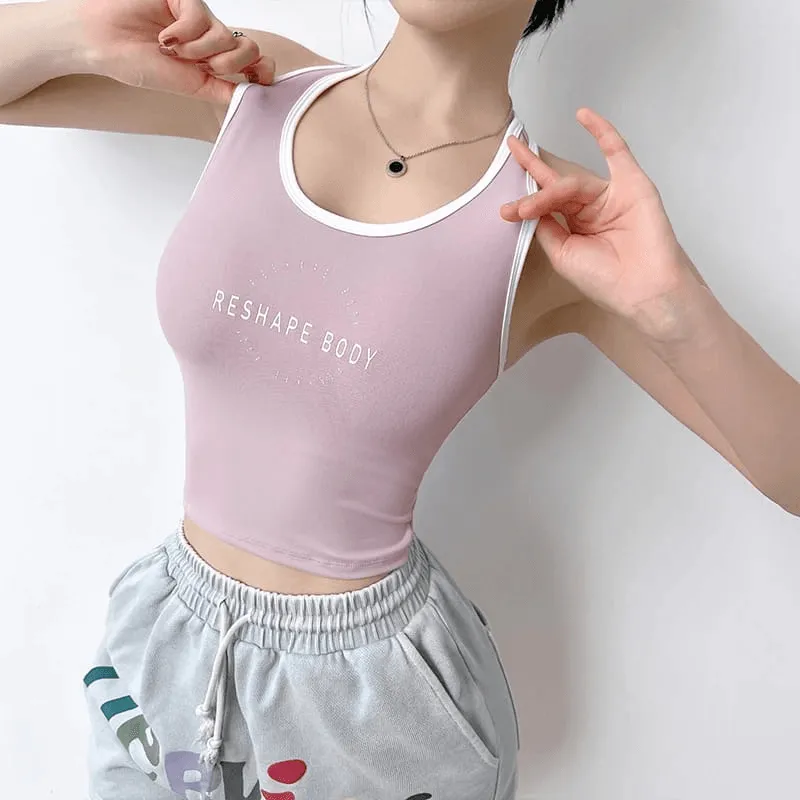 Women Sports Bra Vest Crew Neck Padded Running Top - 8802