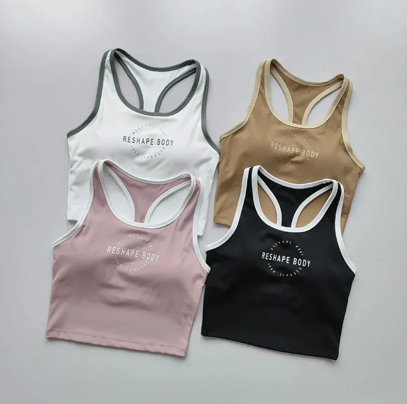 Women Sports Bra Vest Crew Neck Padded Running Top - 8802