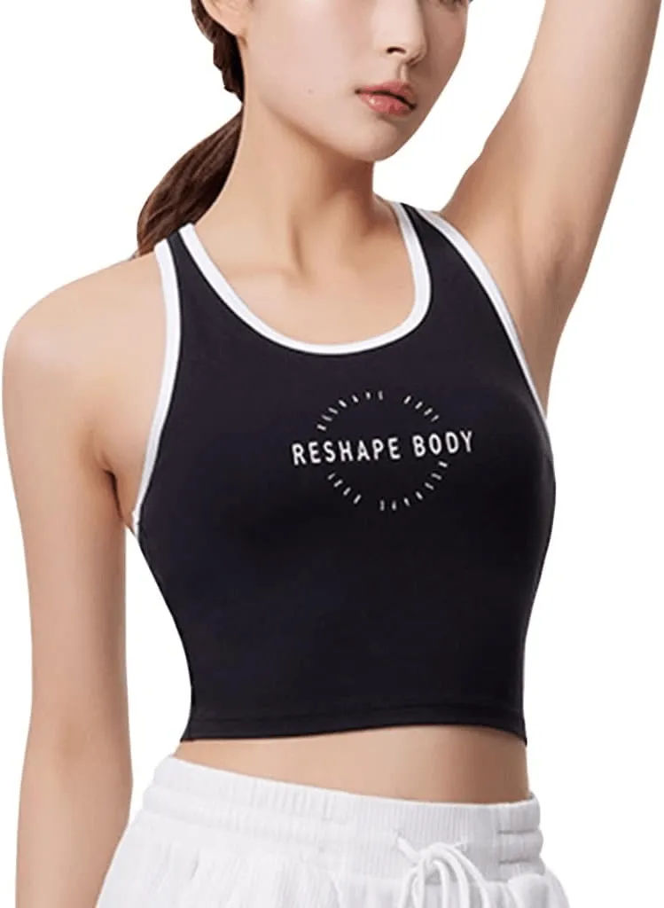 Women Sports Bra Vest Crew Neck Padded Running Top - 8802