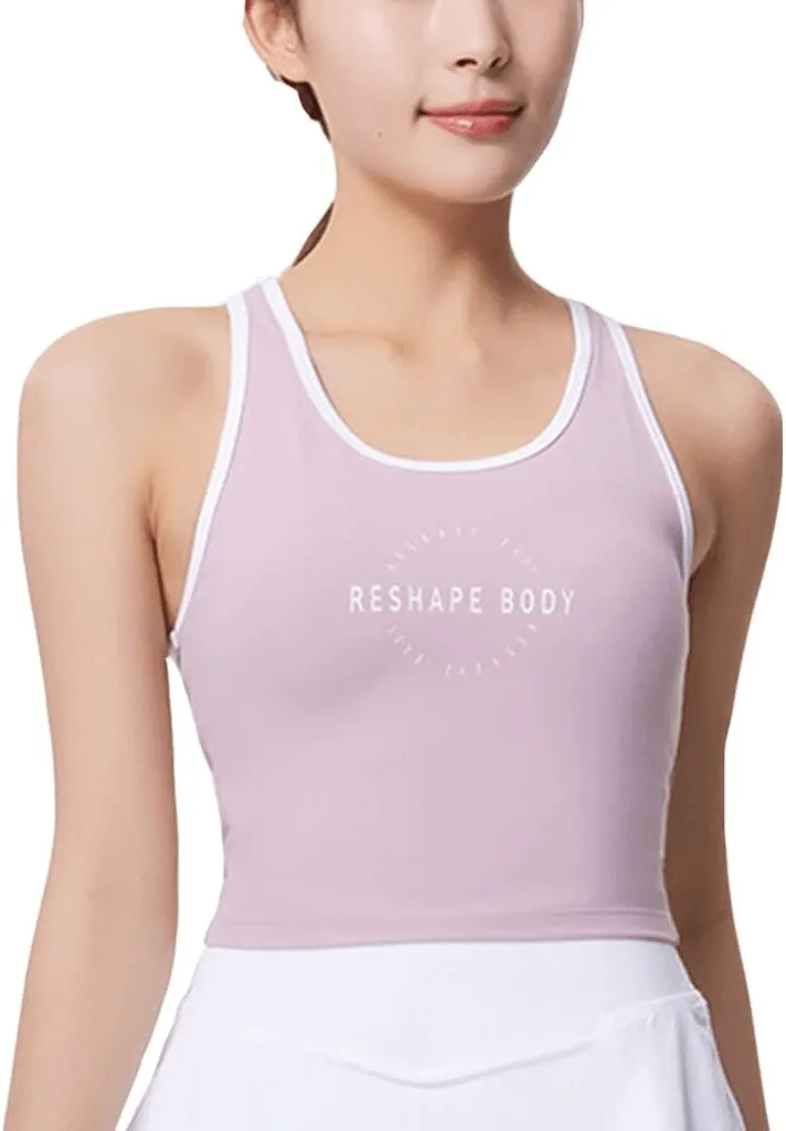 Women Sports Bra Vest Crew Neck Padded Running Top - 8802