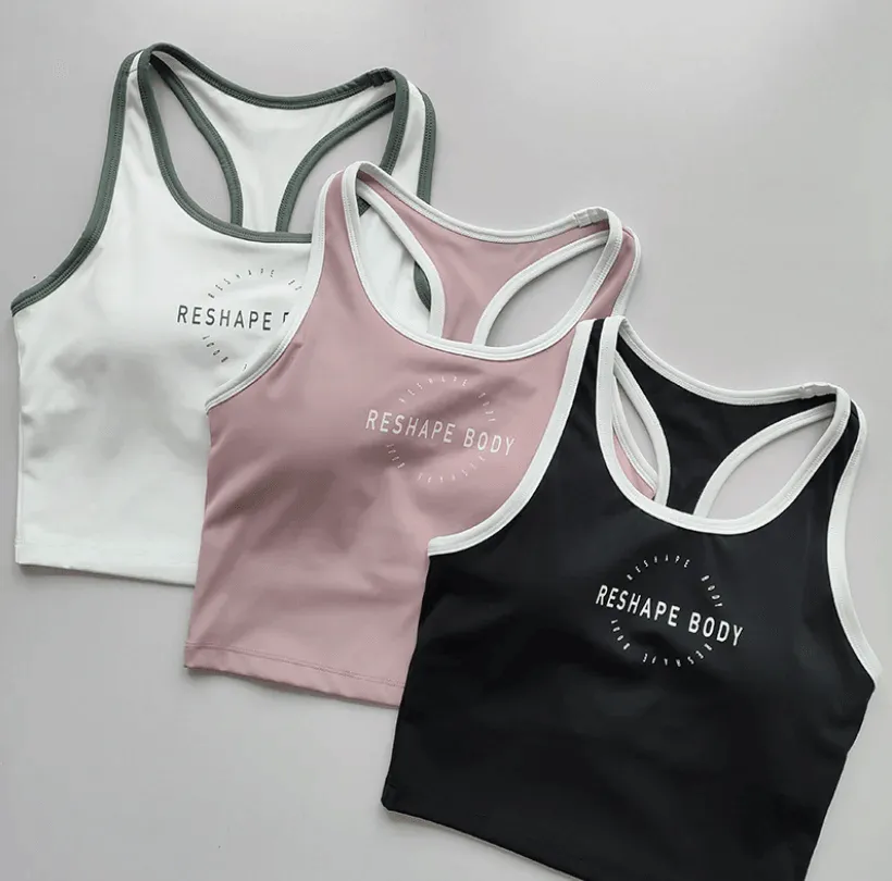 Women Sports Bra Vest Crew Neck Padded Running Top - 8802