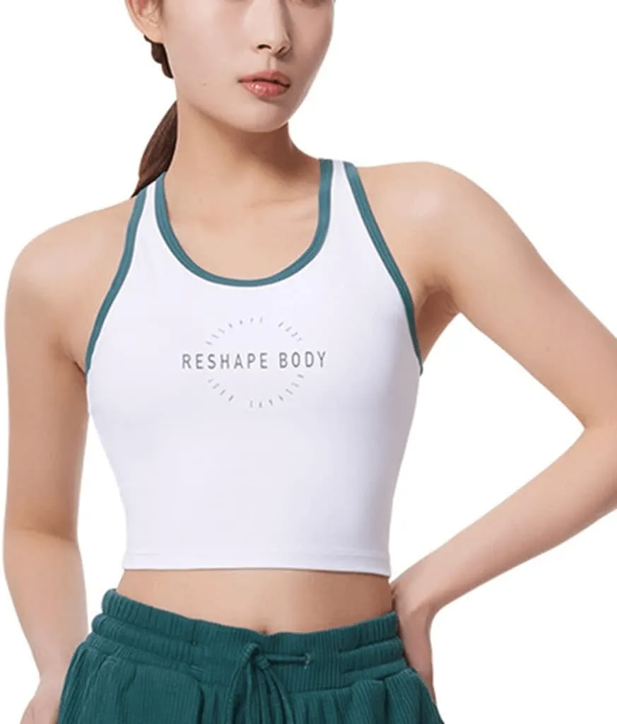 Women Sports Bra Vest Crew Neck Padded Running Top - 8802