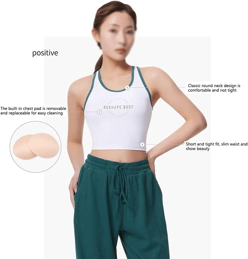 Women Sports Bra Vest Crew Neck Padded Running Top - 8802