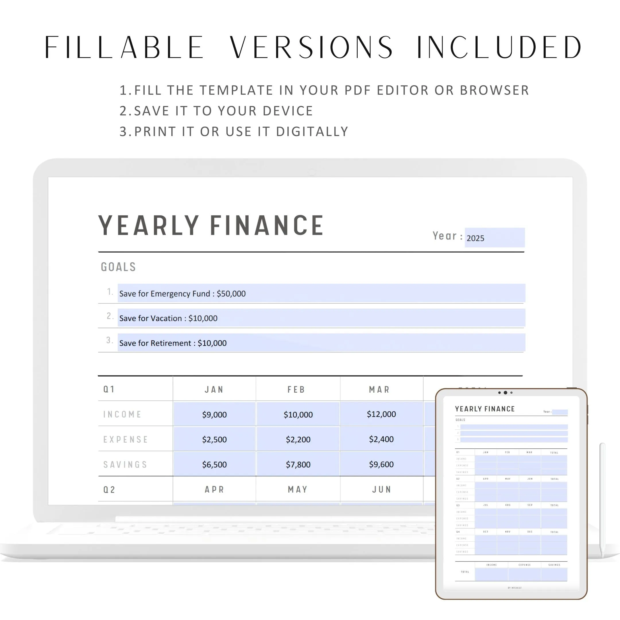 Yearly Financial Planner - M070