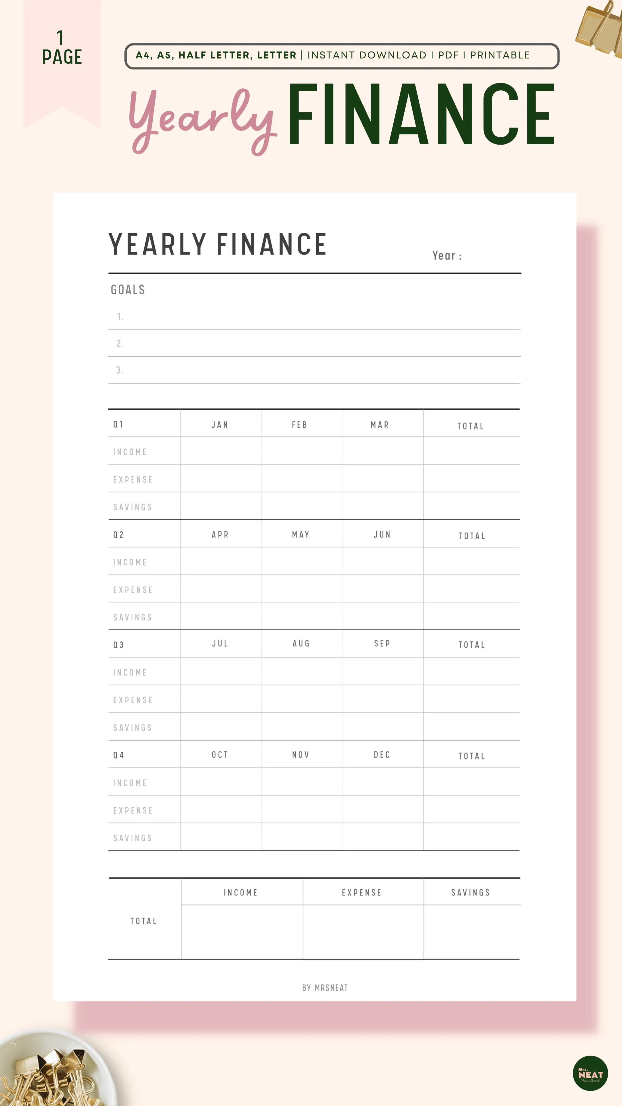 Yearly Financial Planner - M070